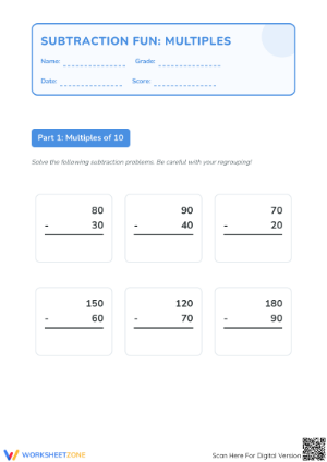 Printable Subtraction with Multiples of 5 | Grade 2 Math