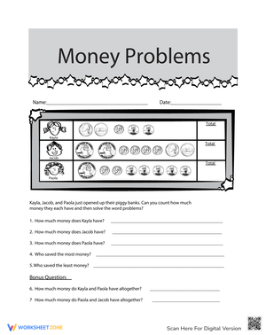 Money Match: Money Jar Worksheet