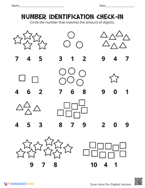 Number Identification Check-In Worksheet