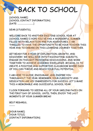 Welcome Back to School Letter for Students