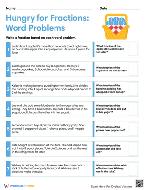Hungry for Fractions Word Problems Worksheet