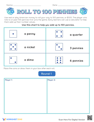 Roll to 100 Pennies Activity