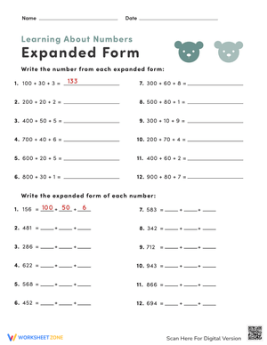Expanding Numbers: Place Value Practice Worksheet