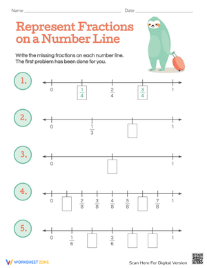 Represent Fractions on a Number Line Worksheet