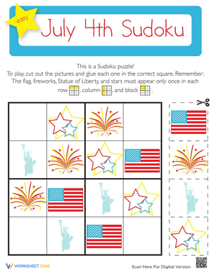 July 4 Sudoku for Kindergarten