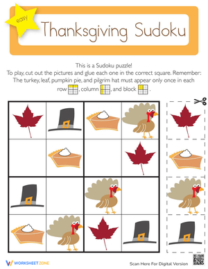 Thanksgiving Sudoku for Kindergarten