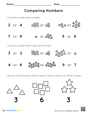 Comparing Numbers Assessment Worksheet