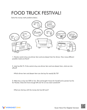 Money Math Problems Worksheet