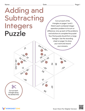 Adding and Subtracting Integers Puzzle Worksheet