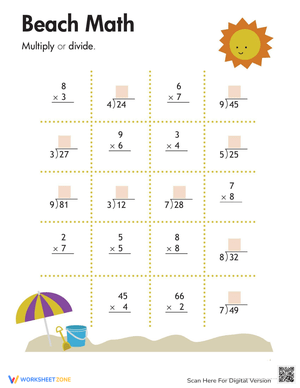 Multiplication & Division Beach Worksheet
