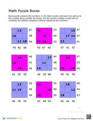 Addition Math Puzzles: Worksheet for Kids