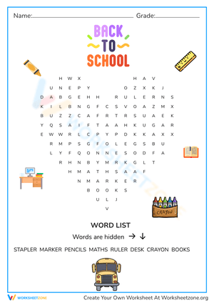 Back To School Word Search: School Activities