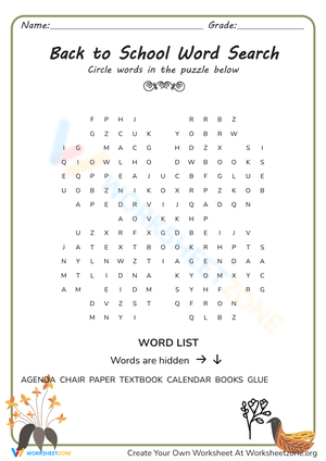 Back To School Word Search: Flower Frames