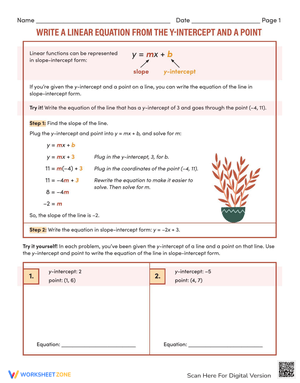 Write Linear Equations from Y-Intercept and Point