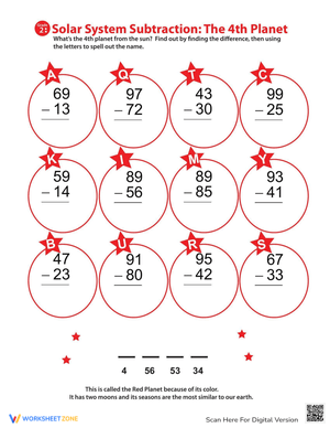 Explore Solar System Subtraction with This Worksheet