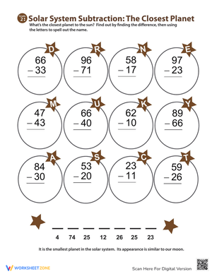 Explore Solar System Subtraction: Math Worksheet with Planet Theme