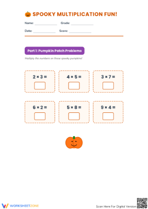 Printable Halloween Multiplication Facts Worksheet | Grade 3