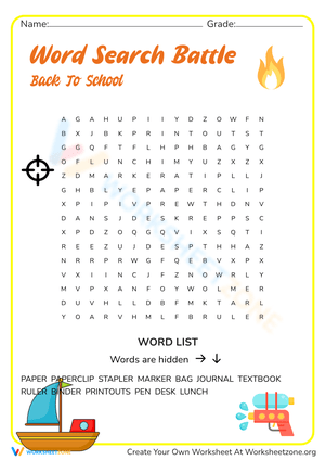 The Word Search Battle Back To School
