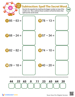 Solve Secret Word Subtraction Puzzles on This Worksheet