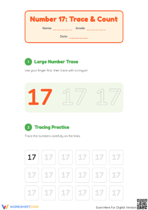 Printable Number 17 Worksheet | Kindergarten Math