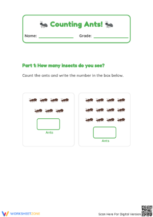 Kindergarten Counting Ants Worksheet | Printable Math