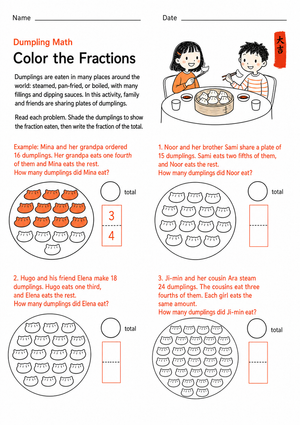 Dumpling Math: Color the Fractions