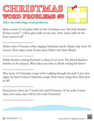 Christmas Math Word Problems Worksheet