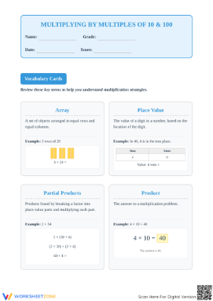 Printable Multiplication by Multiples of 10 & 100 | Grade 3
