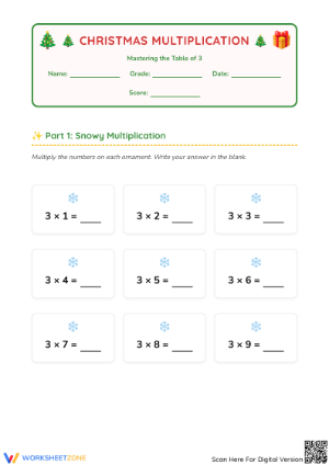Christmas Multiplication Table of 3 | Printable Math