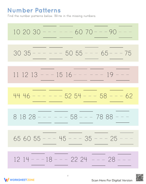 Fill in Number Patterns Worksheet