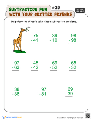 Critter Subtraction Fun Activity Worksheet