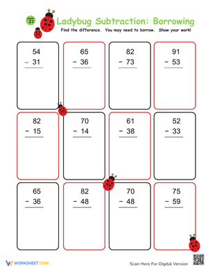 Ladybug Subtraction Practice Worksheet