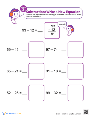 Writing Subtraction Equations: Math Practice Worksheet
