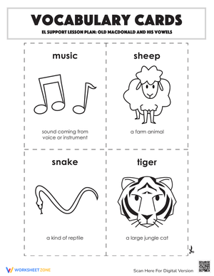 Vocabulary Cards: Old MacDonald and His Vowels