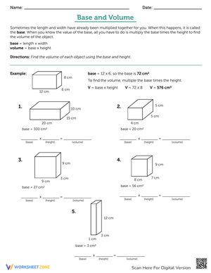 Understanding Base and Volume Worksheet