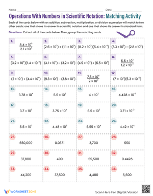 Operations with Scientific Notation Worksheet