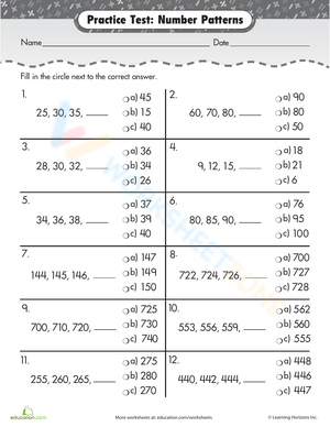 Practice Test: Number Patterns
