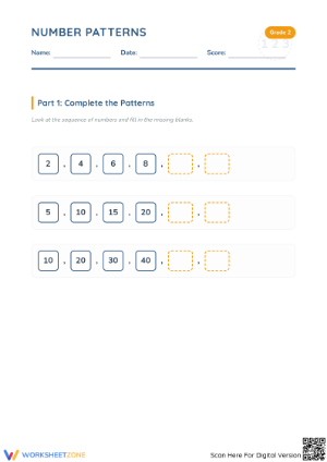 Printable Number Patterns Practice Worksheet | Grade 2 Math