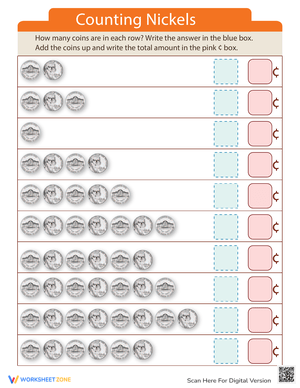 Counting Nickels Money Math Worksheet
