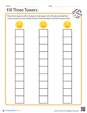 Fill Three Towers Math Game Worksheet