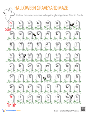 Halloween Even Number Maze Worksheet