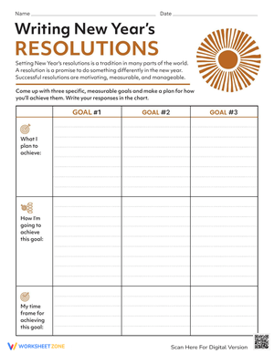 Writing New Years Resolutions Worksheet