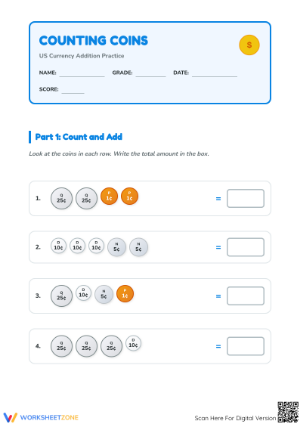 Grade 2 Counting Coins — Printable No-Prep Worksheet