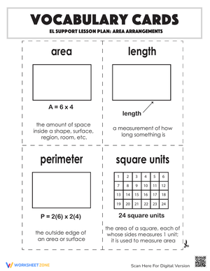 Vocabulary Cards: Area Arrangements