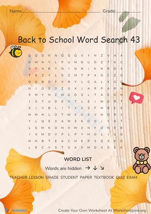 Back to School Word Search: Classroom
