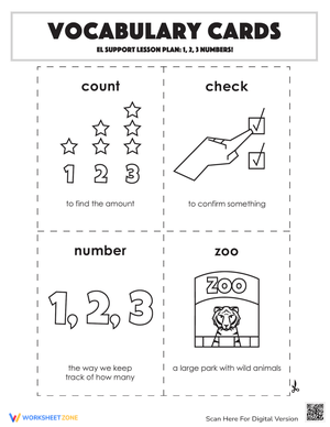 Vocabulary Cards for Numbers 1-3