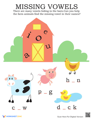 Missing Vowels: Farm Animals Edition