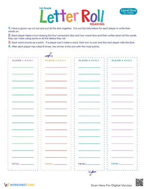 Letter Roll Game: Fun First Level Phonics