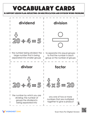 Vocabulary Cards: Reflecting on Multiplication and Division Word Problems