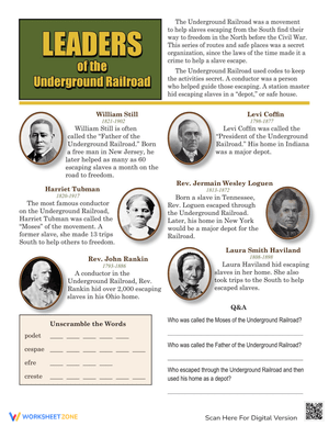Underground Railroad Leaders: History Worksheet